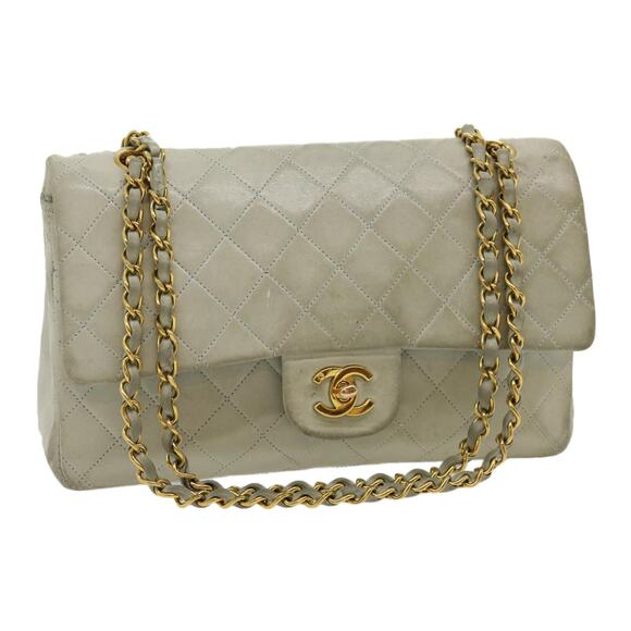 CHANEL Classic Matelasse 25 Double Chain Flap Shoulder Bag Lamb Skin - Picture 1 of 16